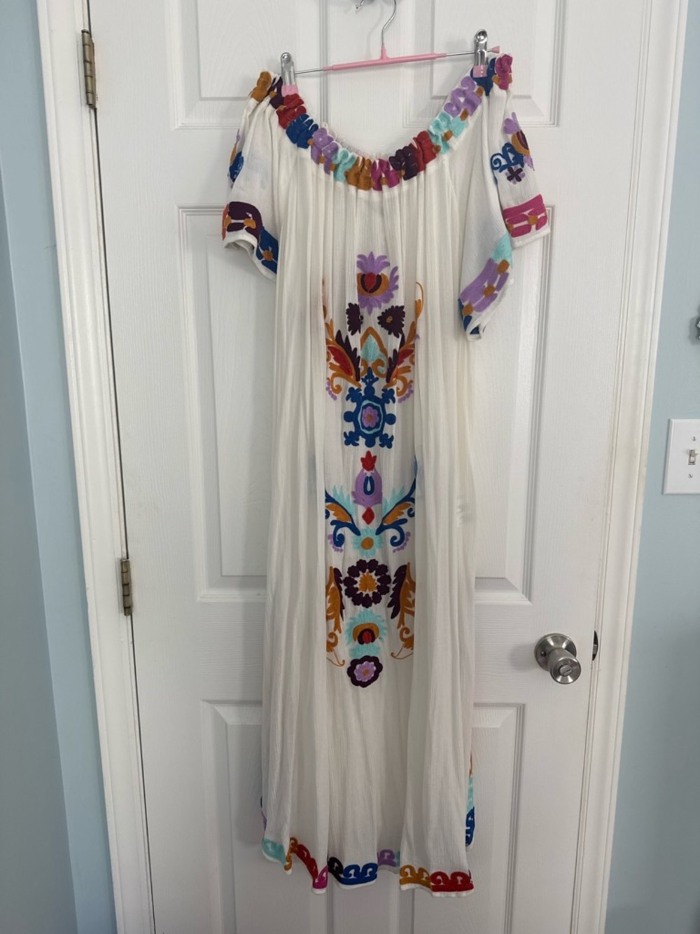 Bohemian White Embroidered Off-Shoulder Maxi Dress